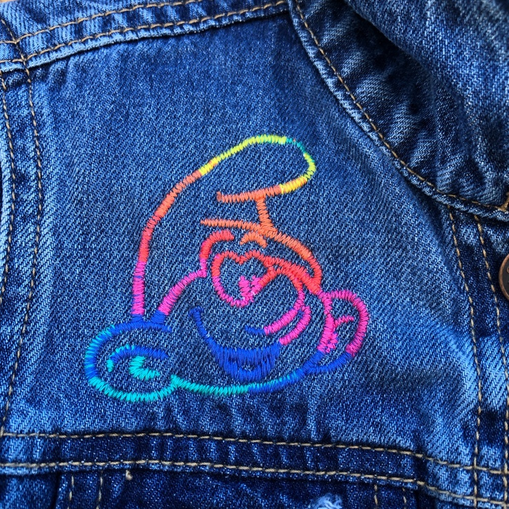 the Smurfs/GAP Kids Rainbow jean jacket sz 6-7 years Small S unique girls coat 🌈 - Picture 4 of 11